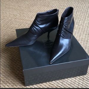 Italian ruched leather kitten heel booties